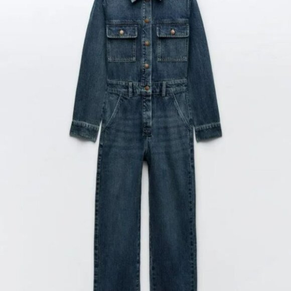 ZARA FRONT POCKETS DENIM JUMPSUIT - Picture 5 of 10